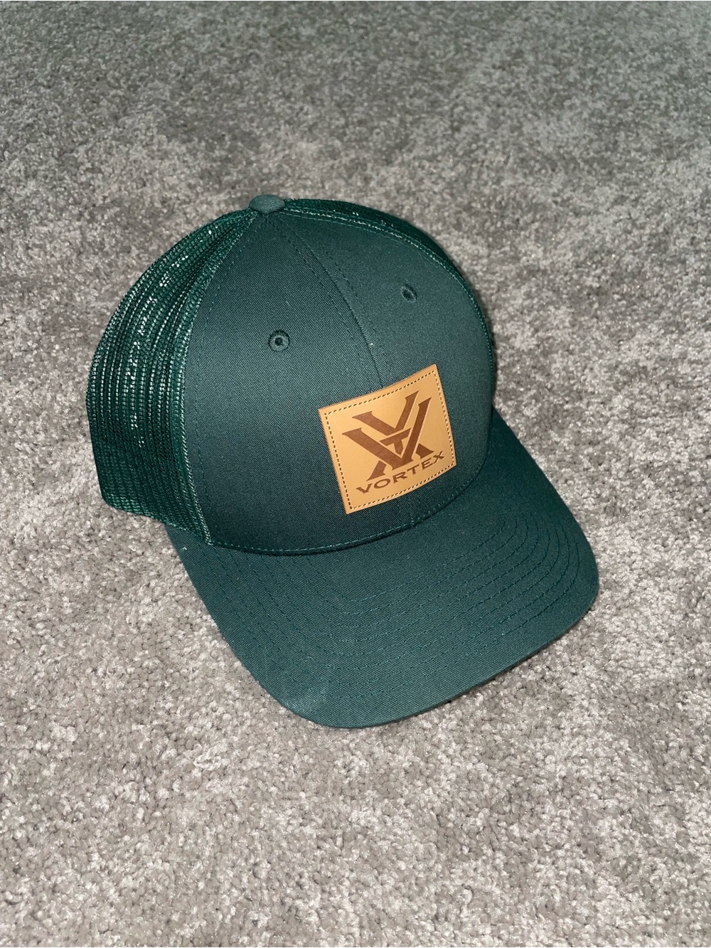 Vortex Dark Green Trucker Hat with Leather Patch